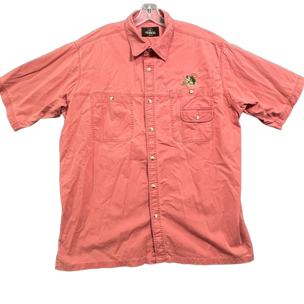 RedHead Mens XL Coral Short Sleeve Fishing Shirt Cotton Bass Fish Embroidered